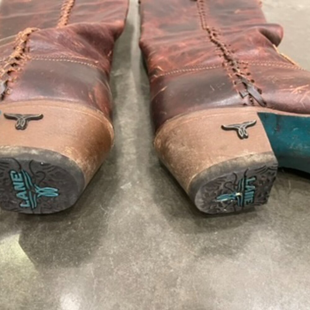 Lane Plain Jane Braided Round Toe Pull On Cowboy Womens Brown Boots Size 6.5 - Picture 8 of 11